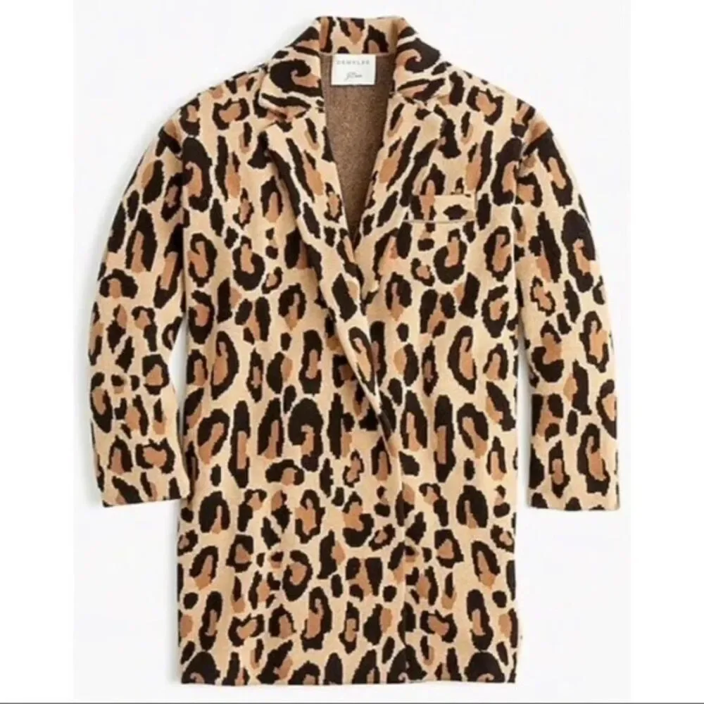 J. Crew Demylee Wool Sweater Blazer Jacket Women's XS Brown Tan Animal Leopard